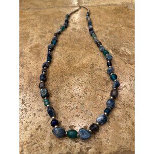 Natural Blue Stone Beaded Necklace With Silver Clasp